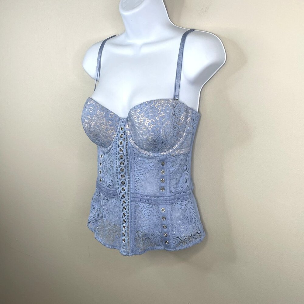 Victoria's Secret Coquette Lace Corset Lingerie Top 34C Ice Blue Layering Y2K - Picture 7 of 13